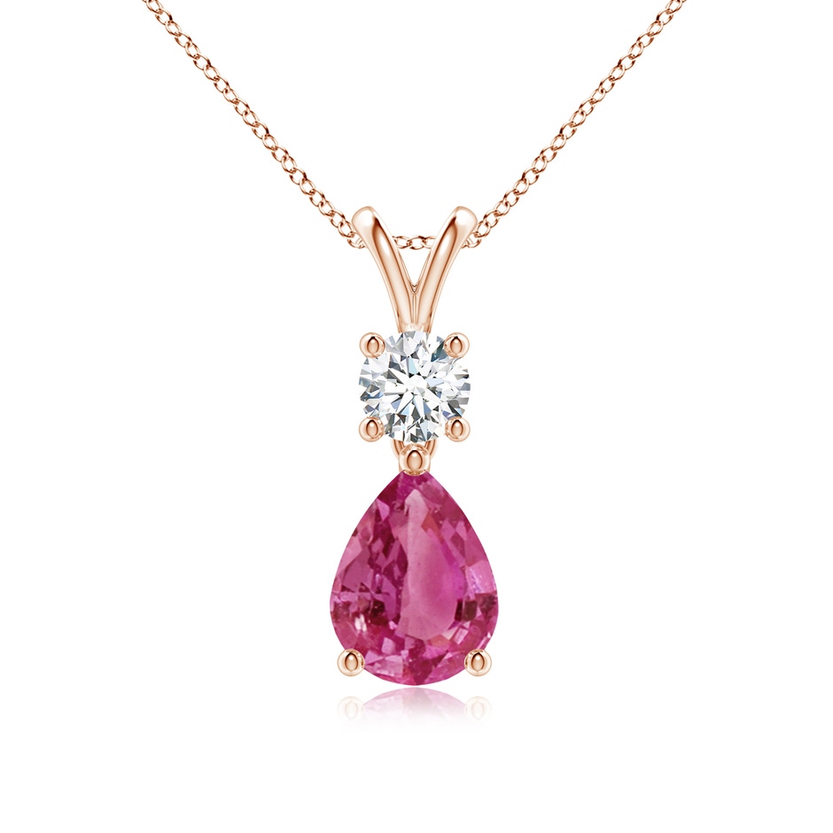 8x6mm AAAA Pear-Shaped Pink Sapphire V-Bale Pendant in Rose Gold 