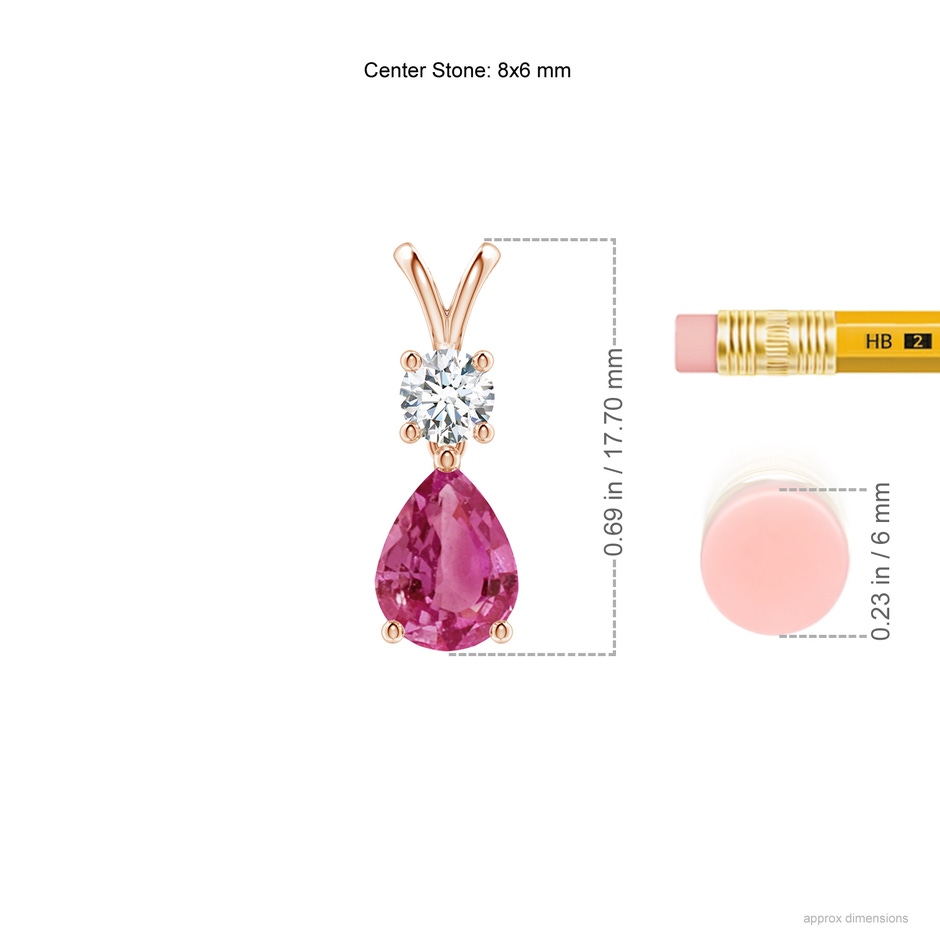 8x6mm AAAA Pear-Shaped Pink Sapphire V-Bale Pendant in Rose Gold ruler