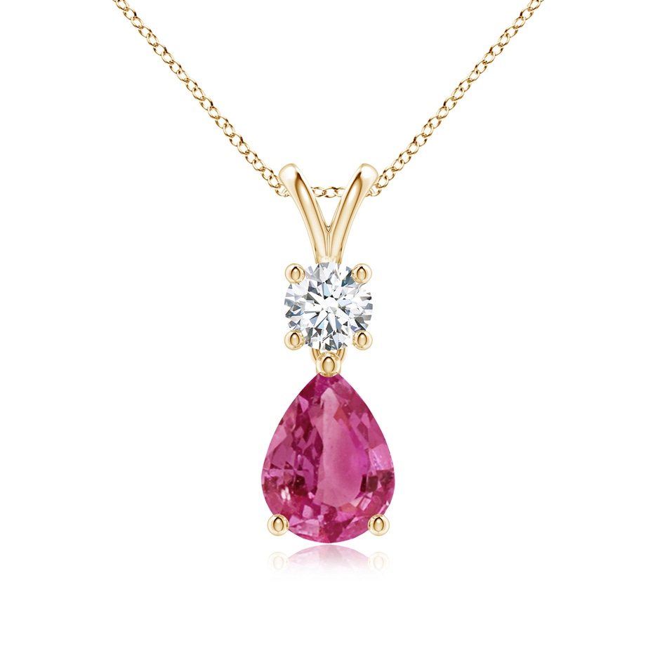 8x6mm AAAA Pear-Shaped Pink Sapphire V-Bale Pendant in Yellow Gold 