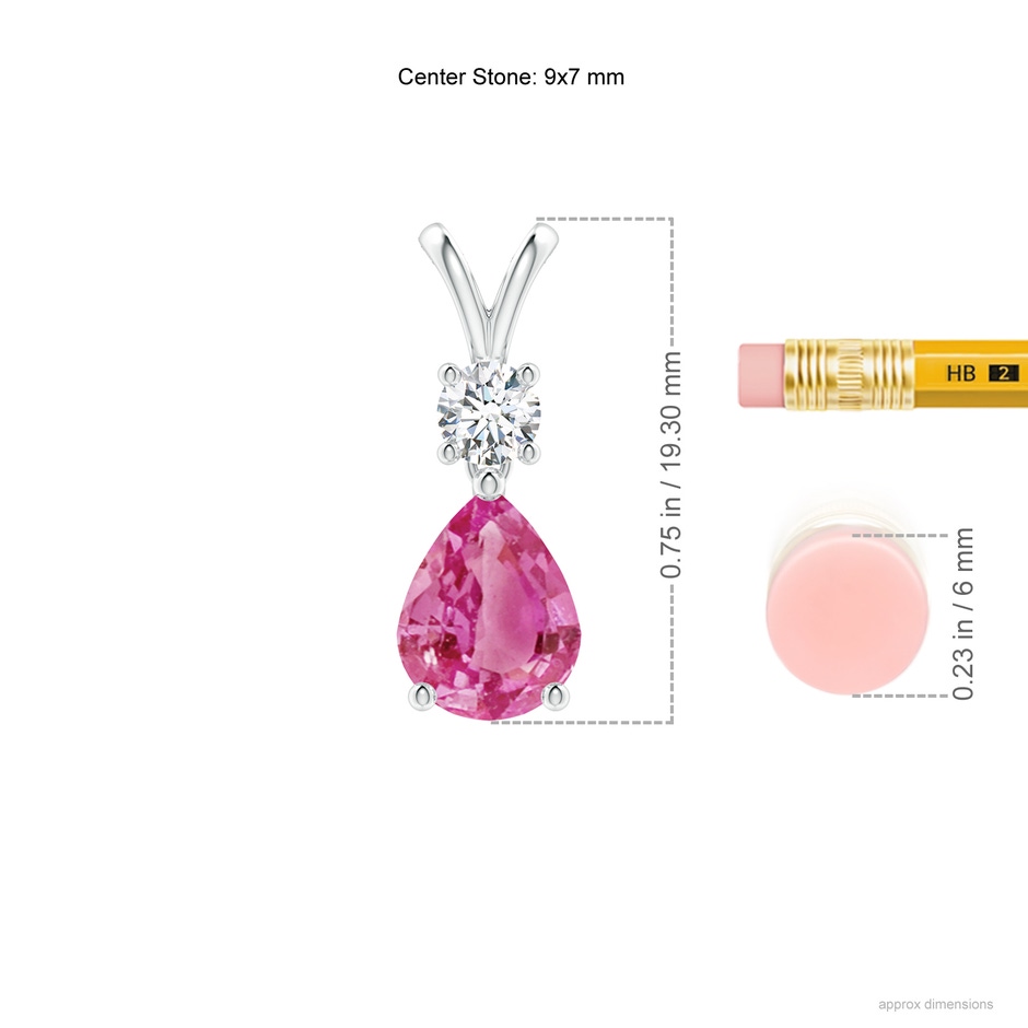 9x7mm AAA Pear-Shaped Pink Sapphire V-Bale Pendant in P950 Platinum ruler