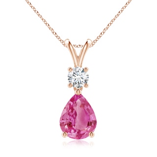 9x7mm AAA Pear-Shaped Pink Sapphire V-Bale Pendant in Rose Gold