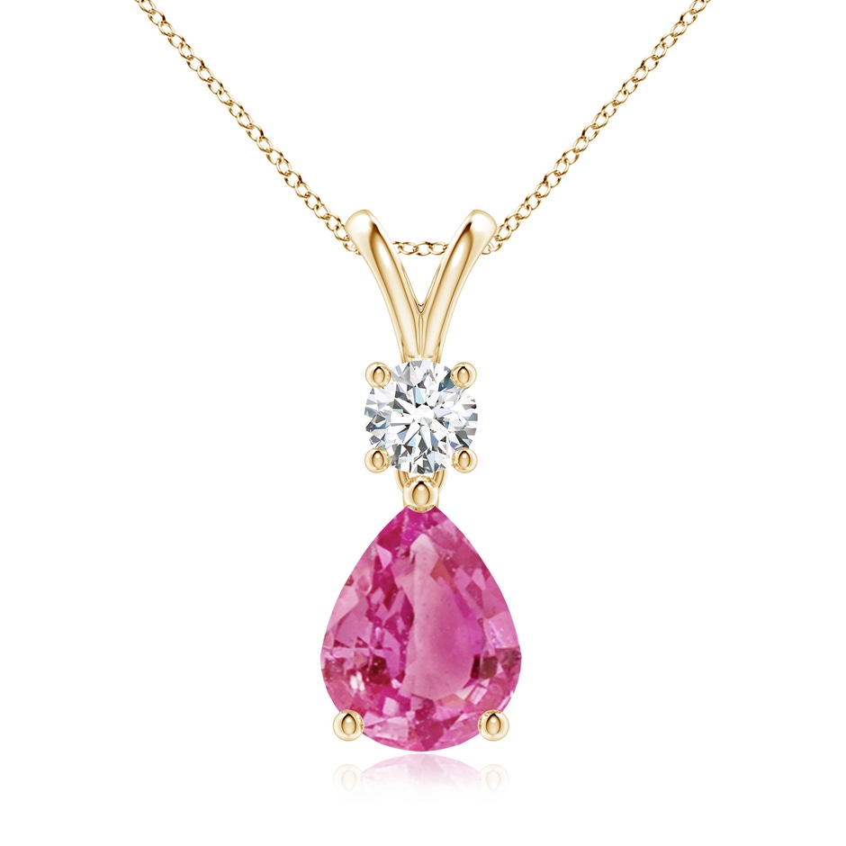 9x7mm AAA Pear-Shaped Pink Sapphire V-Bale Pendant in Yellow Gold 