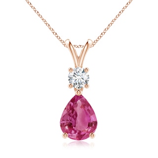 9x7mm AAAA Pear-Shaped Pink Sapphire V-Bale Pendant in Rose Gold