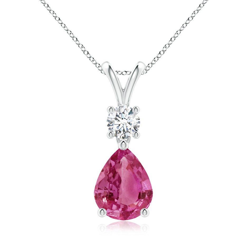 9x7mm AAAA Pear-Shaped Pink Sapphire V-Bale Pendant in White Gold 