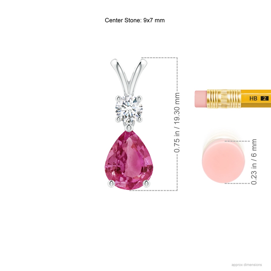 9x7mm AAAA Pear-Shaped Pink Sapphire V-Bale Pendant in White Gold ruler
