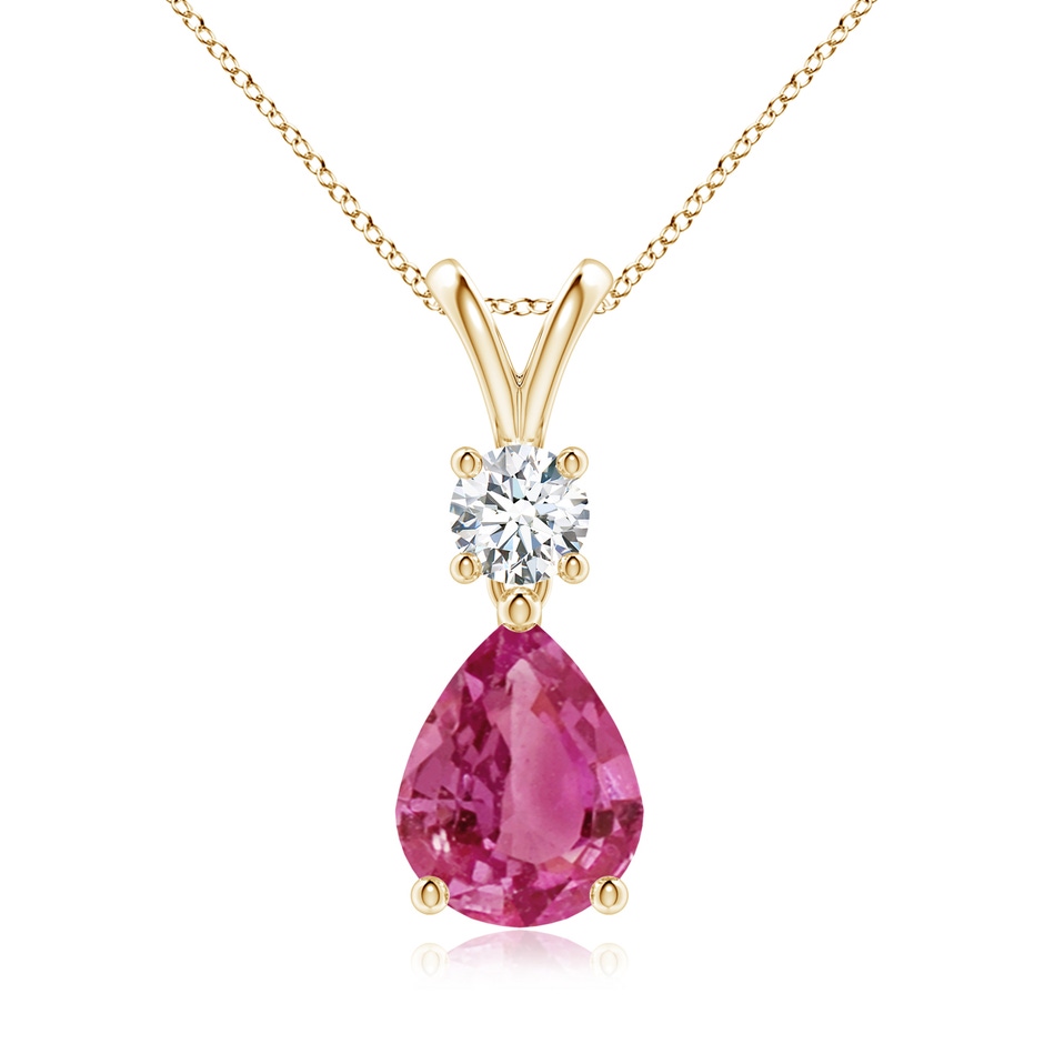 9x7mm AAAA Pear-Shaped Pink Sapphire V-Bale Pendant in Yellow Gold 