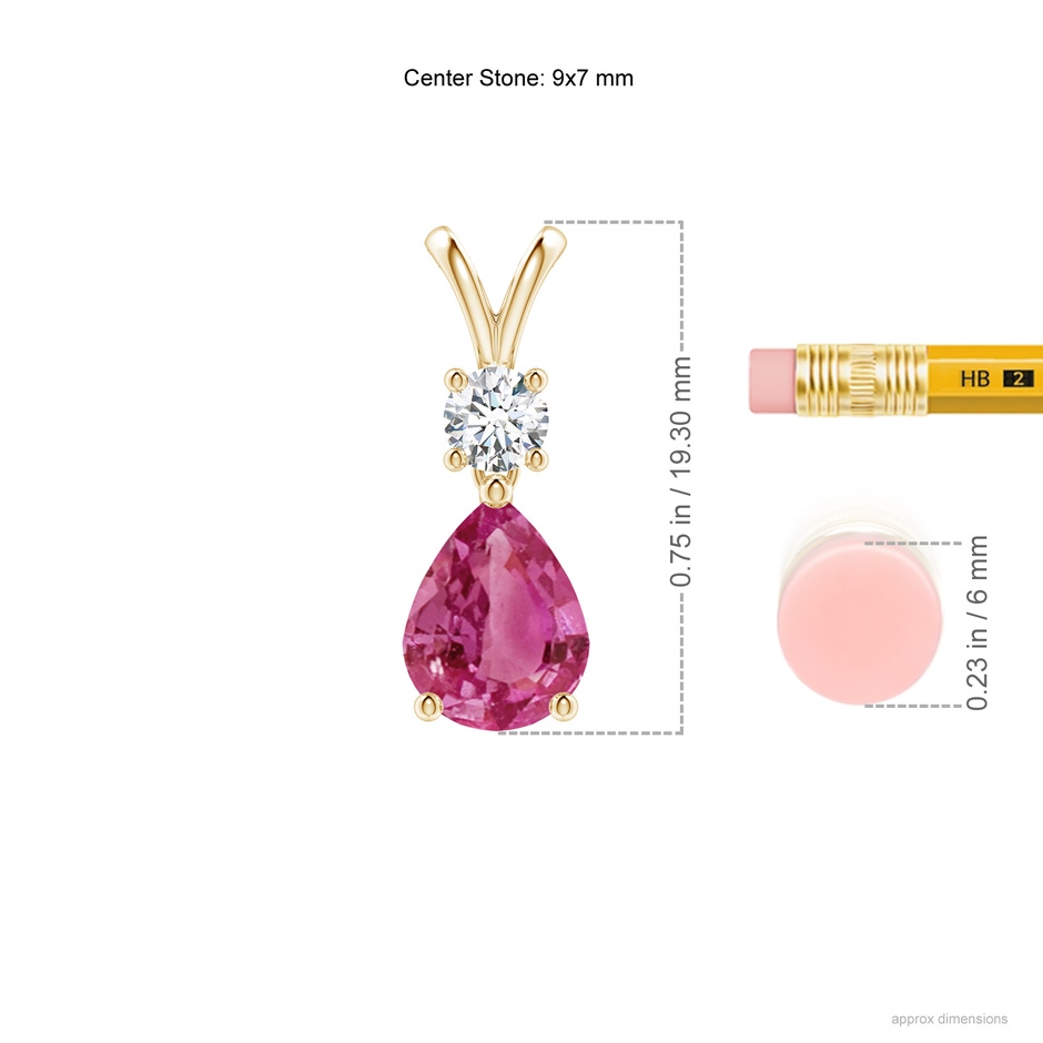 9x7mm AAAA Pear-Shaped Pink Sapphire V-Bale Pendant in Yellow Gold ruler