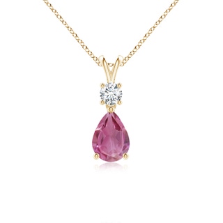 7x5mm AAA Pear-Shaped Pink Tourmaline V-Bale Pendant in Yellow Gold