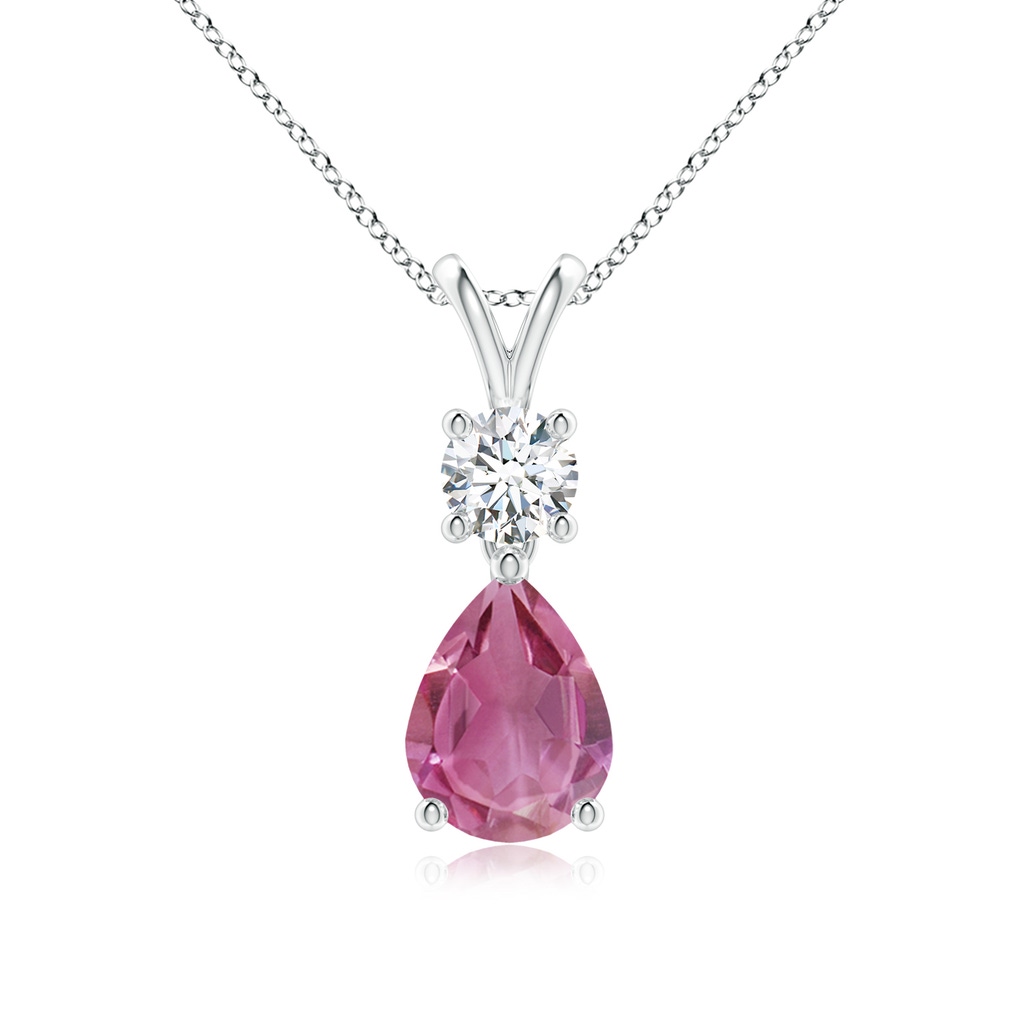 8x6mm AAA Pear-Shaped Pink Tourmaline V-Bale Pendant in White Gold