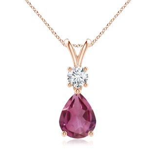 9x7mm AAAA Pear-Shaped Pink Tourmaline V-Bale Pendant in Rose Gold