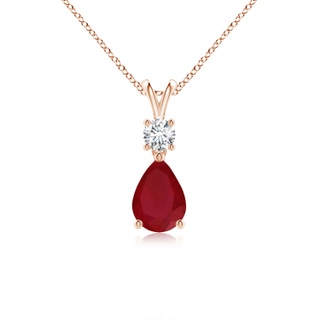 7x5mm AA Pear-Shaped Ruby V-Bale Pendant in Rose Gold