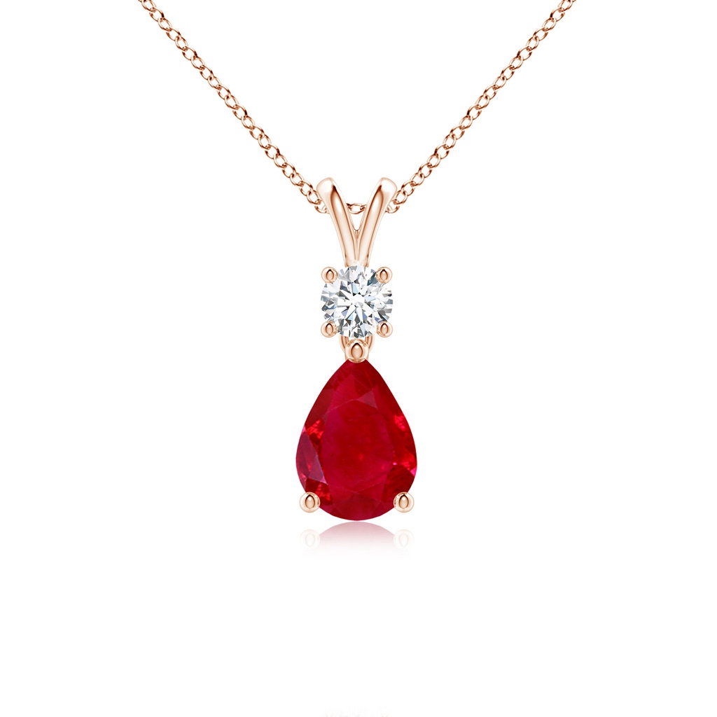 7x5mm AAA Pear-Shaped Ruby V-Bale Pendant in Rose Gold 