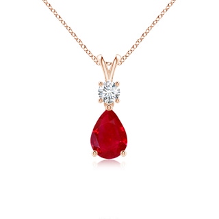 7x5mm AAA Pear-Shaped Ruby V-Bale Pendant in Rose Gold