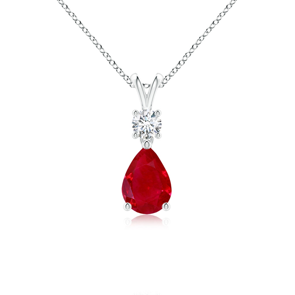 7x5mm AAA Pear-Shaped Ruby V-Bale Pendant in White Gold