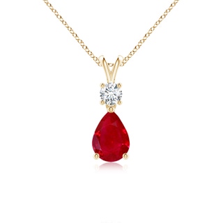 7x5mm AAA Pear-Shaped Ruby V-Bale Pendant in Yellow Gold