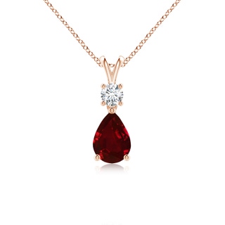 7x5mm AAAA Pear-Shaped Ruby V-Bale Pendant in Rose Gold