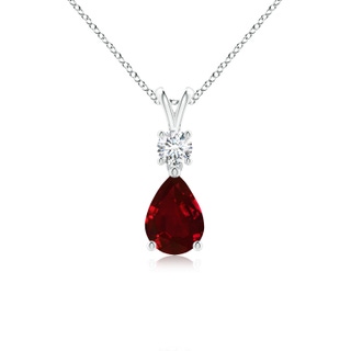 7x5mm AAAA Pear-Shaped Ruby V-Bale Pendant in White Gold