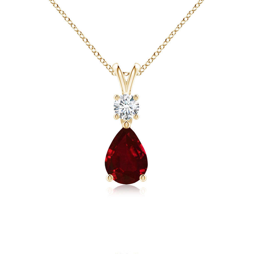 7x5mm AAAA Pear-Shaped Ruby V-Bale Pendant in Yellow Gold