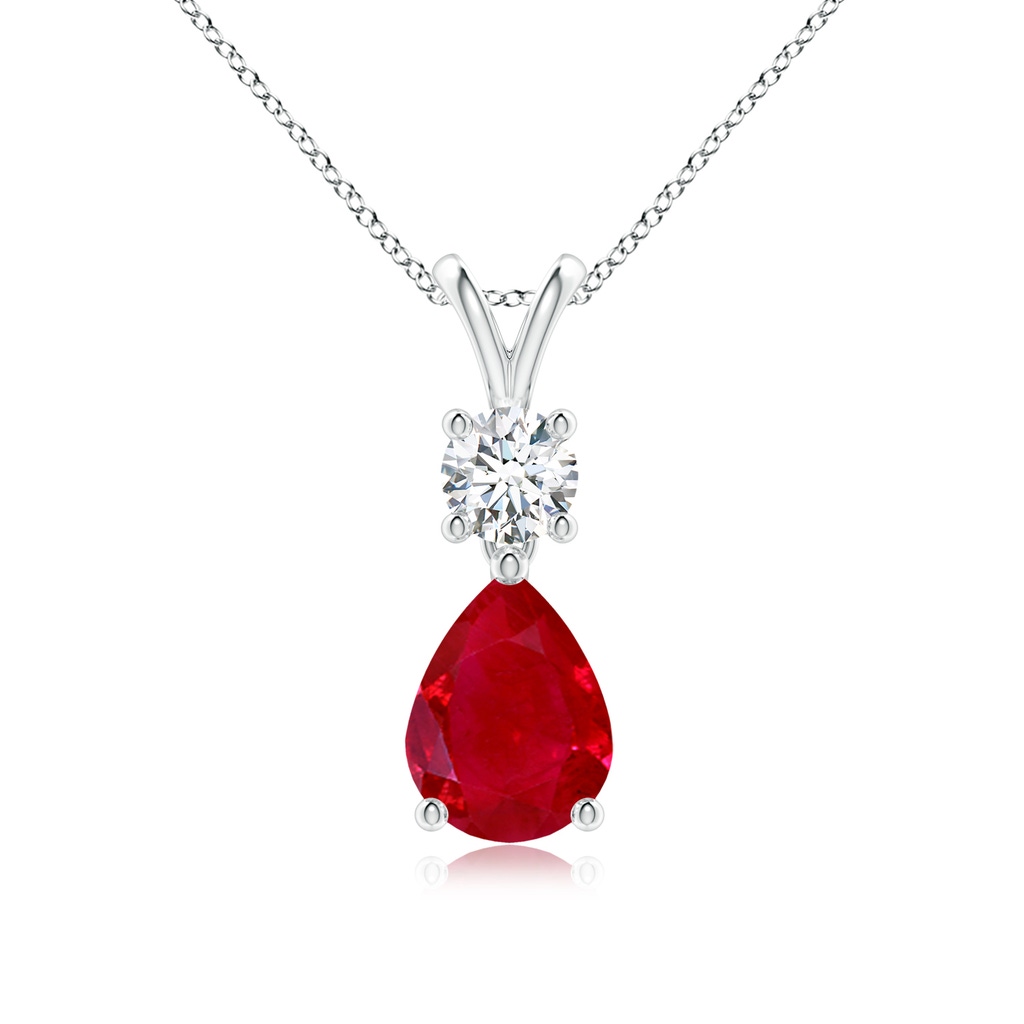 8x6mm AAA Pear-Shaped Ruby V-Bale Pendant in White Gold