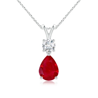8x6mm AAA Pear-Shaped Ruby V-Bale Pendant in White Gold