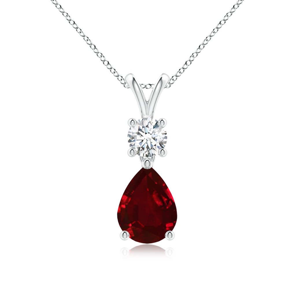 8x6mm Lab-Grown Pear-Shaped Ruby V-Bale Pendant in White Gold