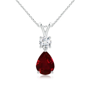 8x6mm Lab-Grown Pear-Shaped Ruby V-Bale Pendant in White Gold