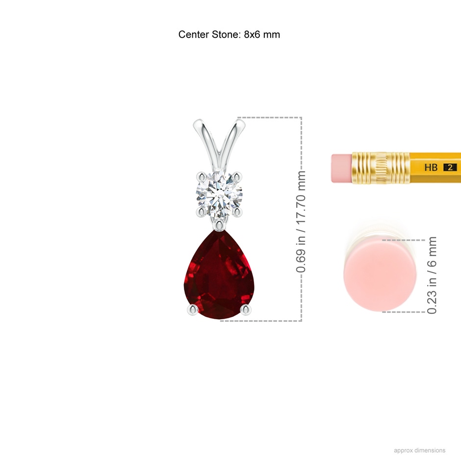 8x6mm Lab-Grown Pear-Shaped Ruby V-Bale Pendant in White Gold ruler