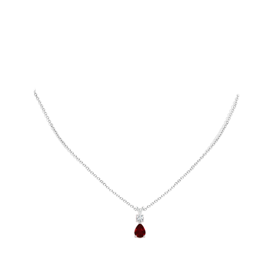 8x6mm Lab-Grown Pear-Shaped Ruby V-Bale Pendant in White Gold body-neck