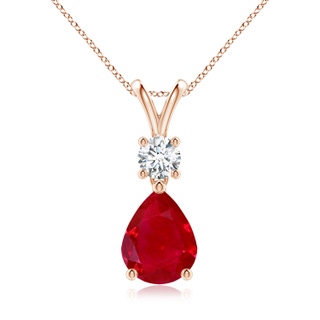 9x7mm AAA Pear-Shaped Ruby V-Bale Pendant in Rose Gold