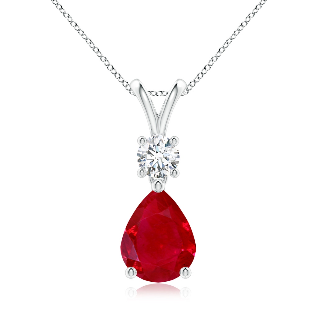 9x7mm AAA Pear-Shaped Ruby V-Bale Pendant in White Gold
