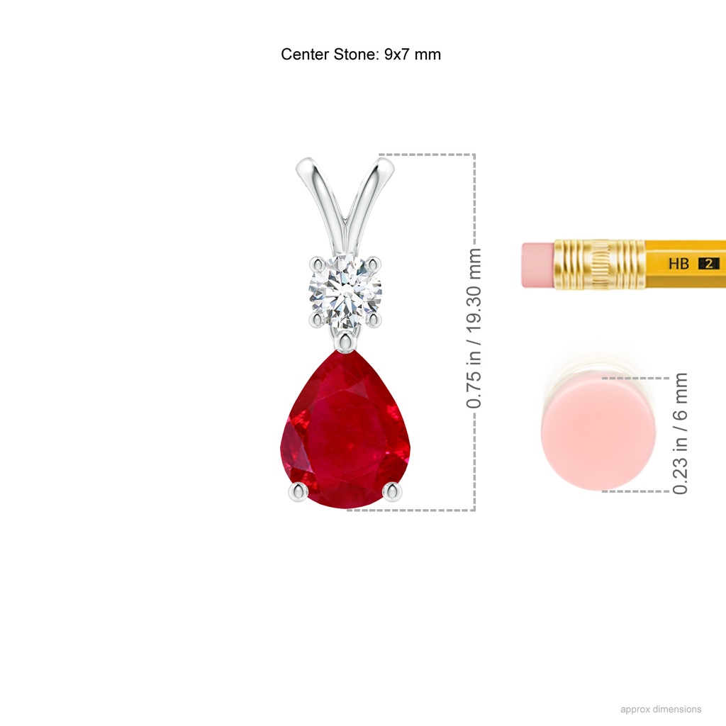 9x7mm AAA Pear-Shaped Ruby V-Bale Pendant in White Gold Ruler