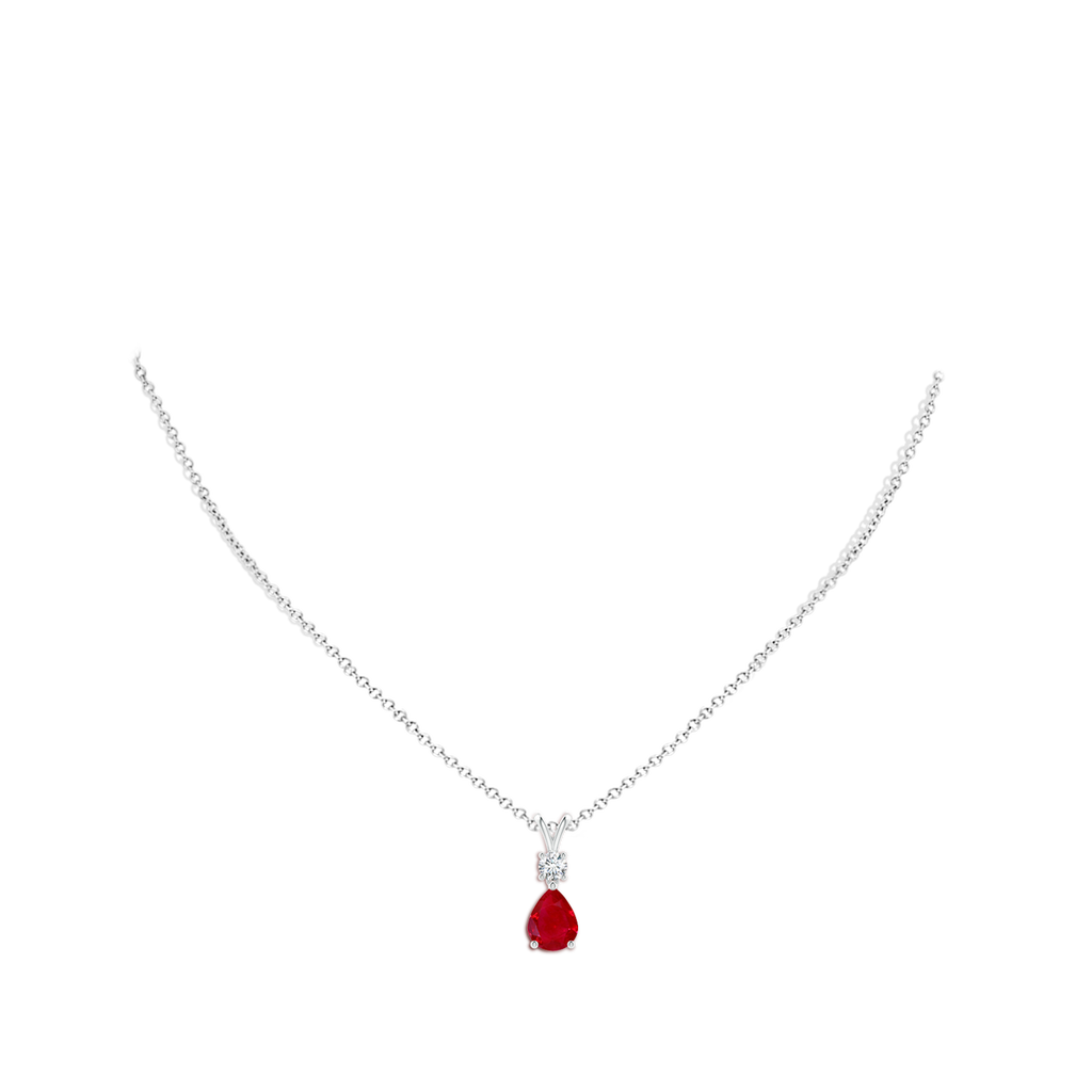 9x7mm AAA Pear-Shaped Ruby V-Bale Pendant in White Gold Body-Neck