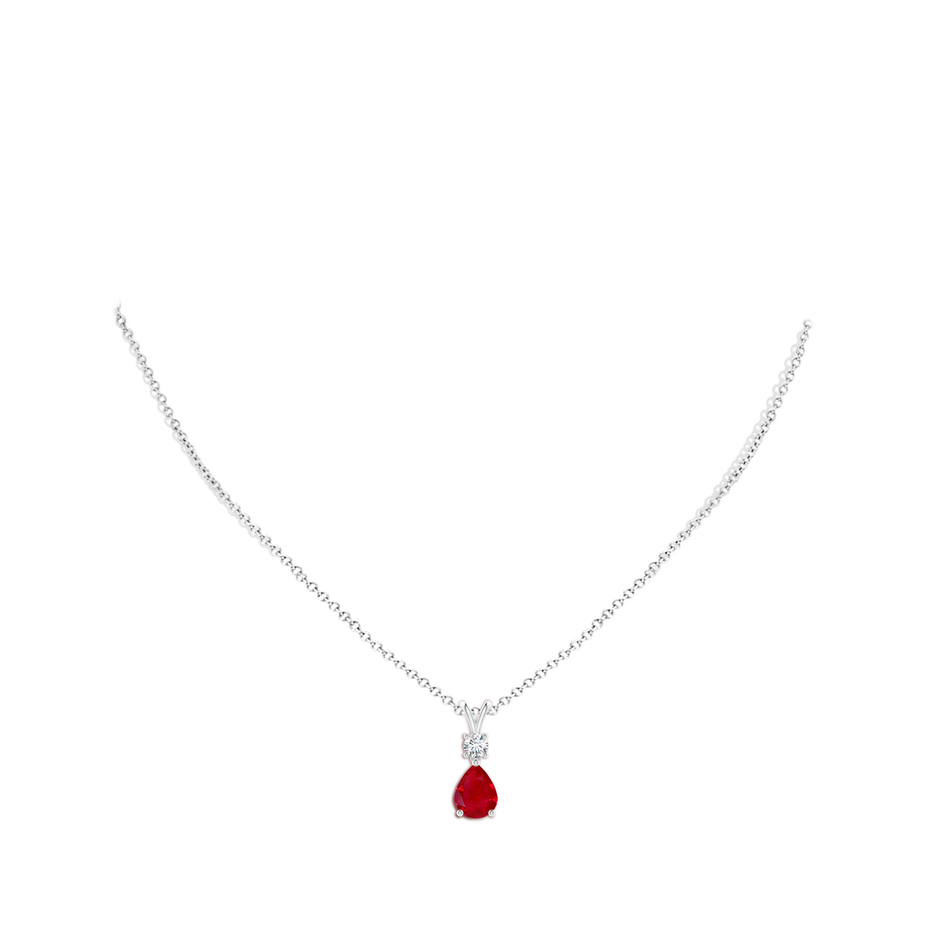 9x7mm AAA Pear-Shaped Ruby V-Bale Pendant in White Gold body-neck