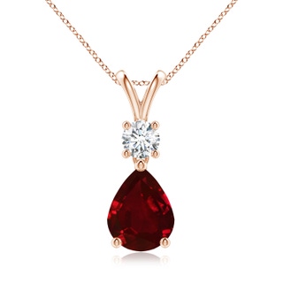 9x7mm AAAA Pear-Shaped Ruby V-Bale Pendant in Rose Gold