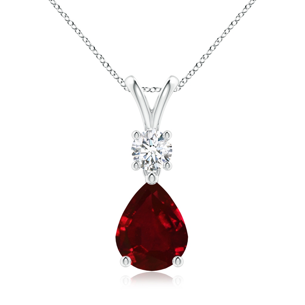 9x7mm AAAA Pear-Shaped Ruby V-Bale Pendant in White Gold