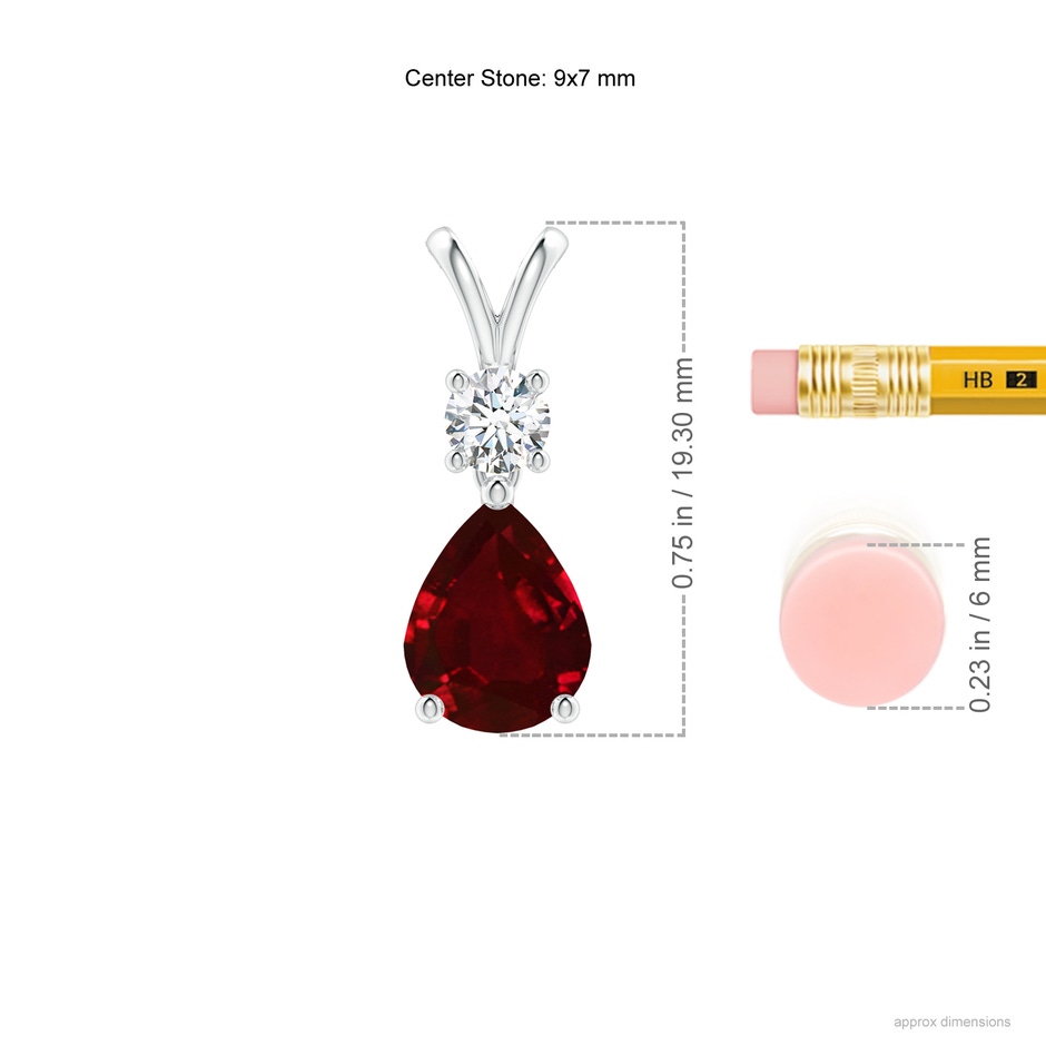 9x7mm AAAA Pear-Shaped Ruby V-Bale Pendant in White Gold ruler