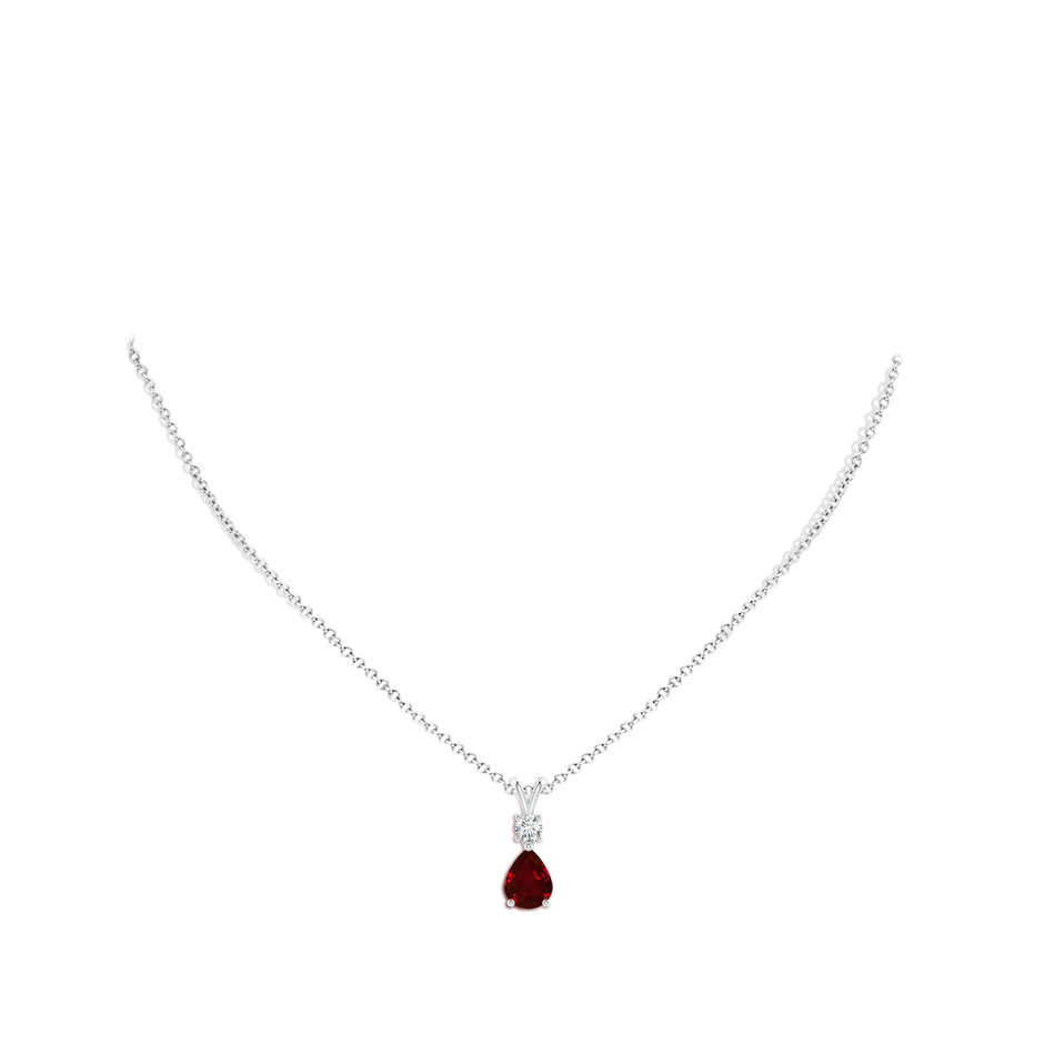 9x7mm AAAA Pear-Shaped Ruby V-Bale Pendant in White Gold body-neck