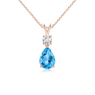 7x5mm AAA Pear-Shaped Swiss Blue Topaz V-Bale Pendant in Rose Gold