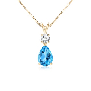 7x5mm AAA Pear-Shaped Swiss Blue Topaz V-Bale Pendant in Yellow Gold