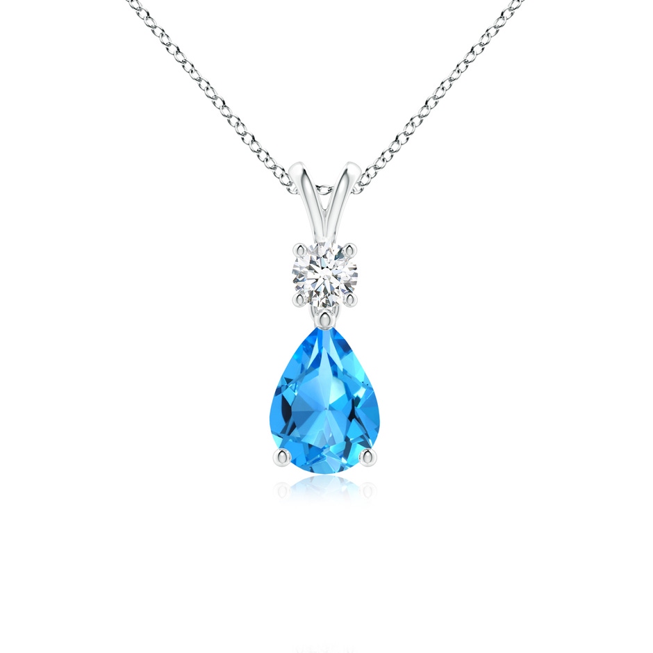 7x5mm AAAA Pear-Shaped Swiss Blue Topaz V-Bale Pendant in White Gold 