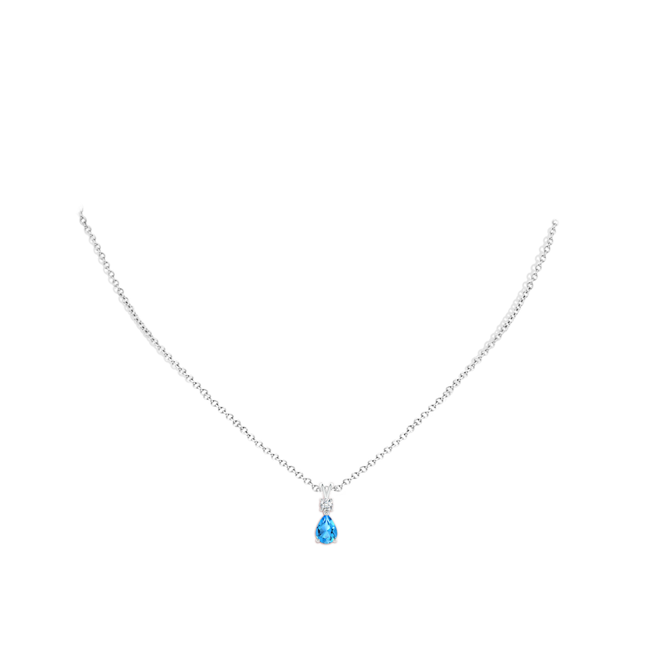 7x5mm AAAA Pear-Shaped Swiss Blue Topaz V-Bale Pendant in White Gold body-neck