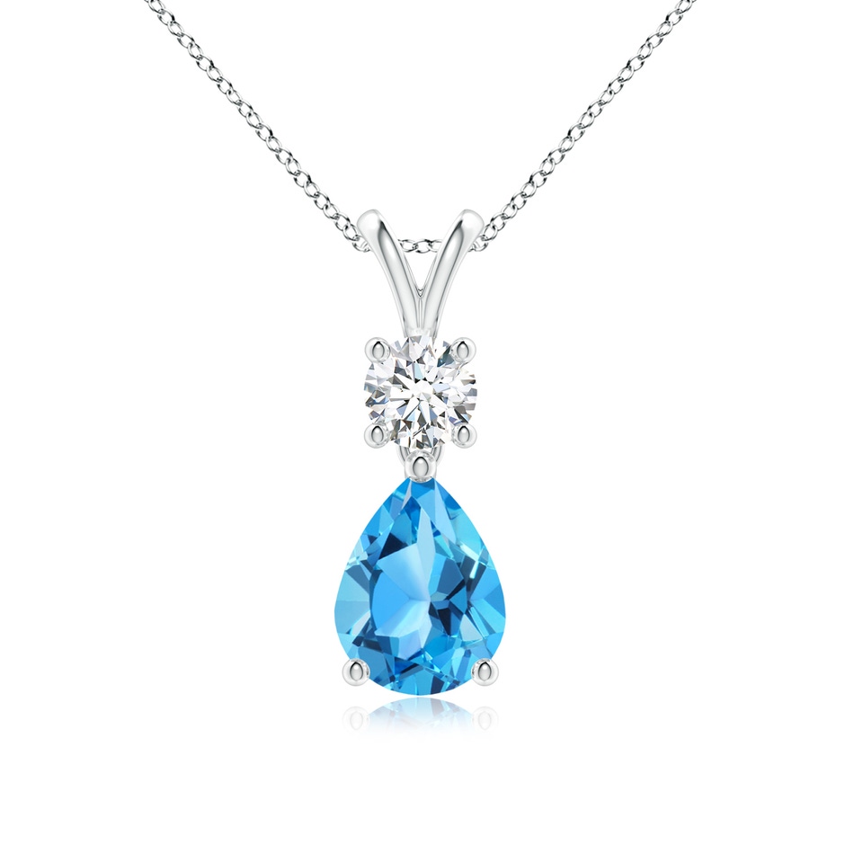 8x6mm AAA Pear-Shaped Swiss Blue Topaz V-Bale Pendant in White Gold 