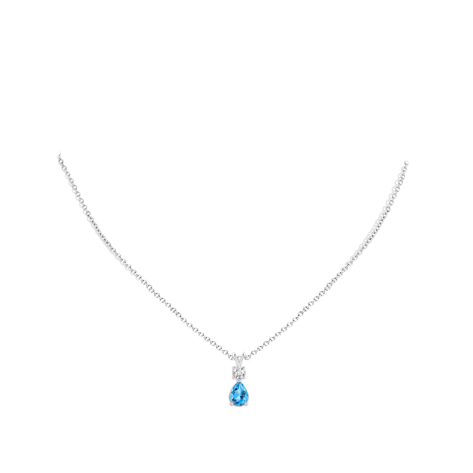 8x6mm AAA Pear-Shaped Swiss Blue Topaz V-Bale Pendant in White Gold body-neck