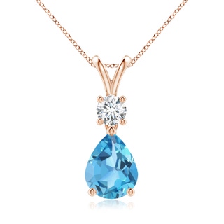 9x7mm AA Pear-Shaped Swiss Blue Topaz V-Bale Pendant in Rose Gold