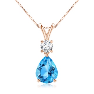 9x7mm AAA Pear-Shaped Swiss Blue Topaz V-Bale Pendant in 10K Rose Gold