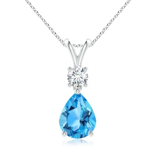 9x7mm AAA Pear-Shaped Swiss Blue Topaz V-Bale Pendant in P950 Platinum