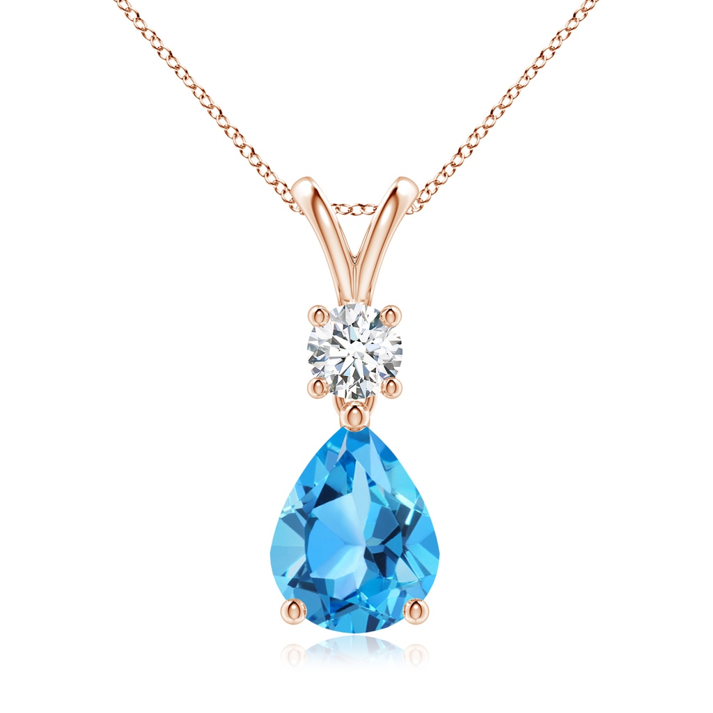 9x7mm AAA Pear-Shaped Swiss Blue Topaz V-Bale Pendant in Rose Gold 