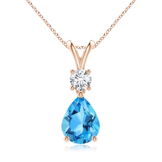 9x7mm AAA Pear-Shaped Swiss Blue Topaz V-Bale Pendant in Rose Gold