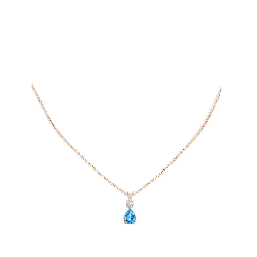 9x7mm AAA Pear-Shaped Swiss Blue Topaz V-Bale Pendant in Rose Gold Body-Neck