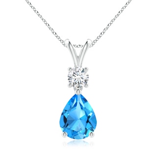 9x7mm AAAA Pear-Shaped Swiss Blue Topaz V-Bale Pendant in P950 Platinum